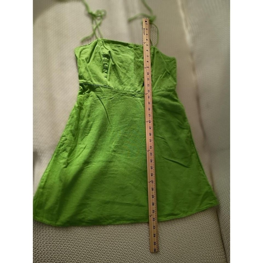 Old Navy Green Smocked Linen Blend Square Neck Tie Shoulder Mini Dress Women L - Picture 8 of 8